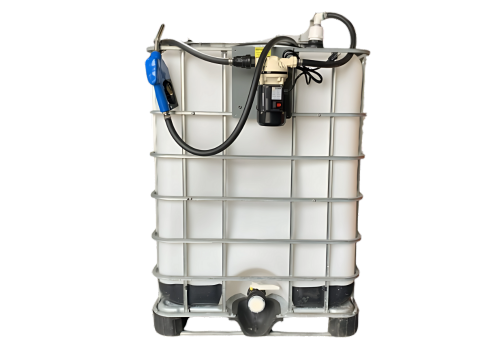 High-capacity 330-gallon DEF tote equipped with a dispensing system for convenient bulk fuel management.