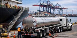 Marine chemical delivery shipside at U.S. port by Exhaustfluid.com