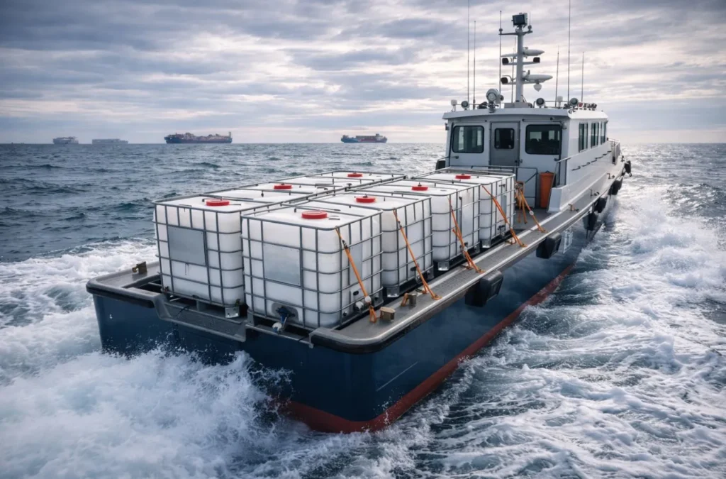 AUS40 Marine Supply being transferred to a commercial vessel in Galveston, TX.