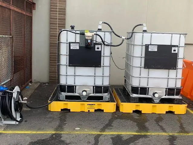 Wireless DEF tank monitor tracking bulk fluid levels at a Houston, TX fleet yard.