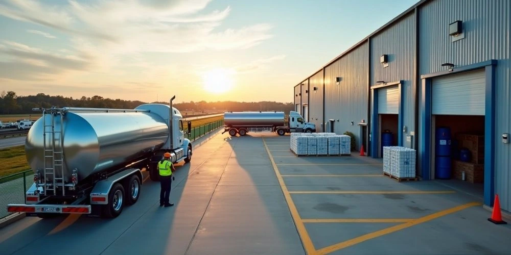 ExhaustFluid team providing onsite DEF delivery for commercial diesel equipment in Houston, TX. DEF Delivery near me